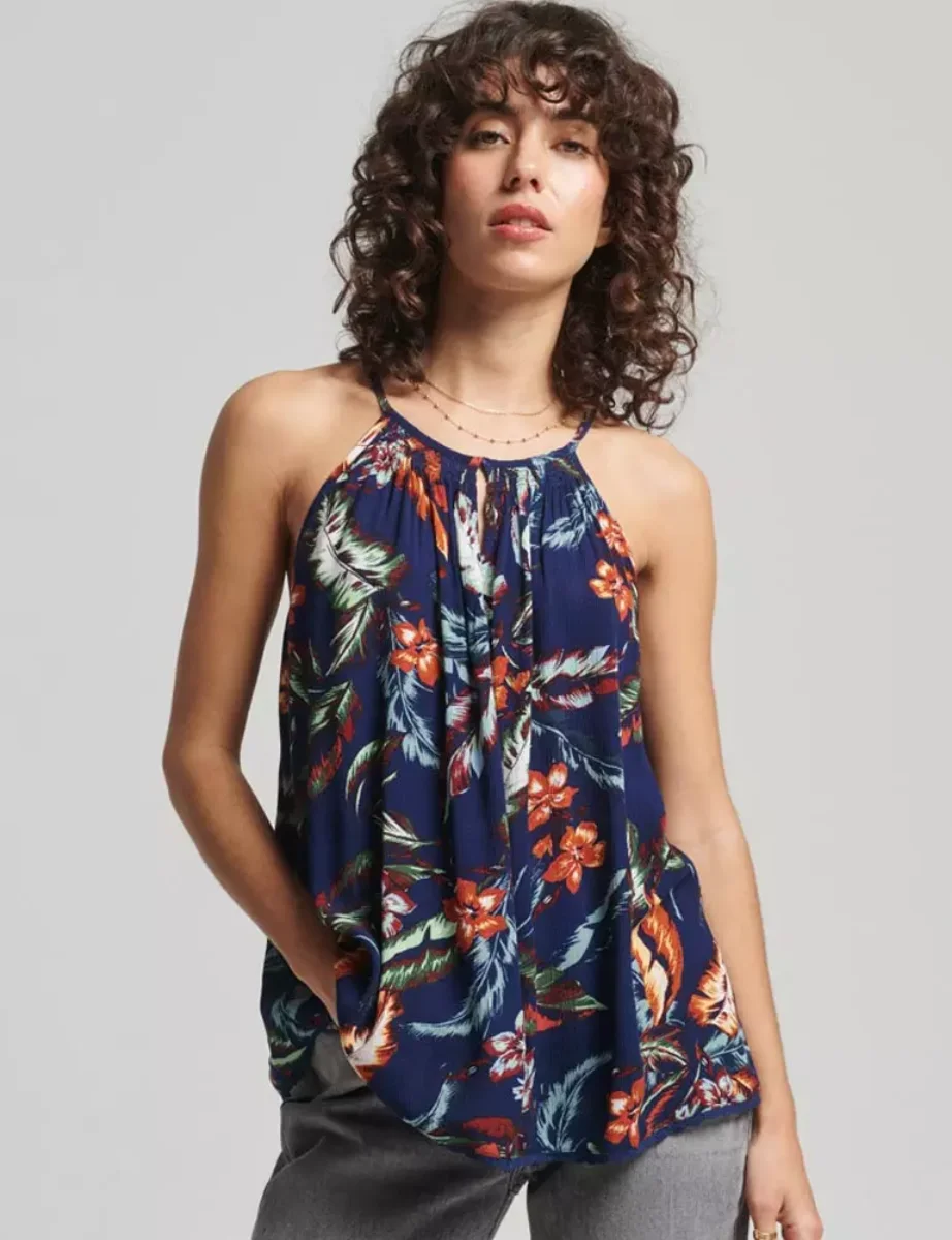 Superdry Womens Beach Cami Top | Indo Leaf Navy