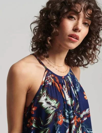 Superdry Womens Beach Cami Top | Indo Leaf Navy