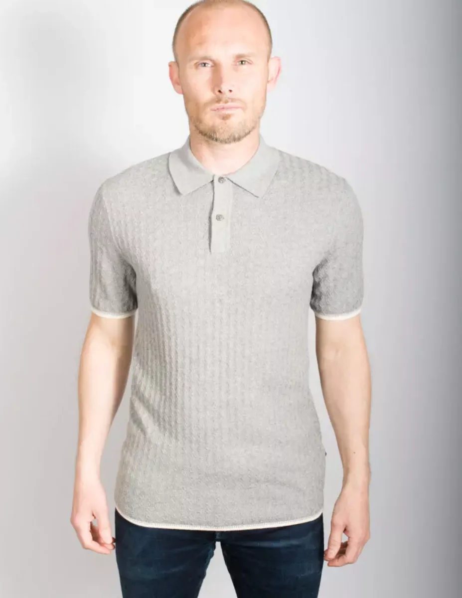 Ted Baker Lytton Textured Knit Polo Shirt | Grey Marl