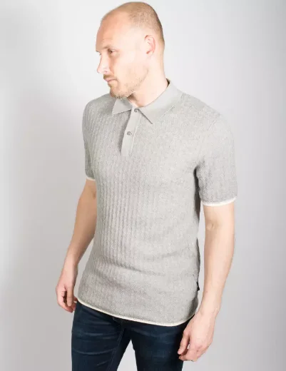 Ted Baker Lytton Textured Knit Polo Shirt | Grey Marl