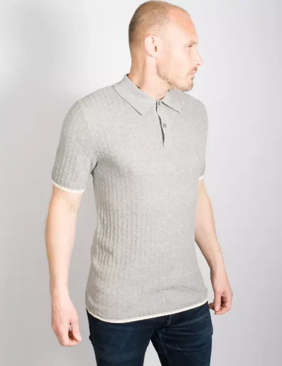 Ted Baker Lytton Textured Knit Polo Shirt | Grey Marl