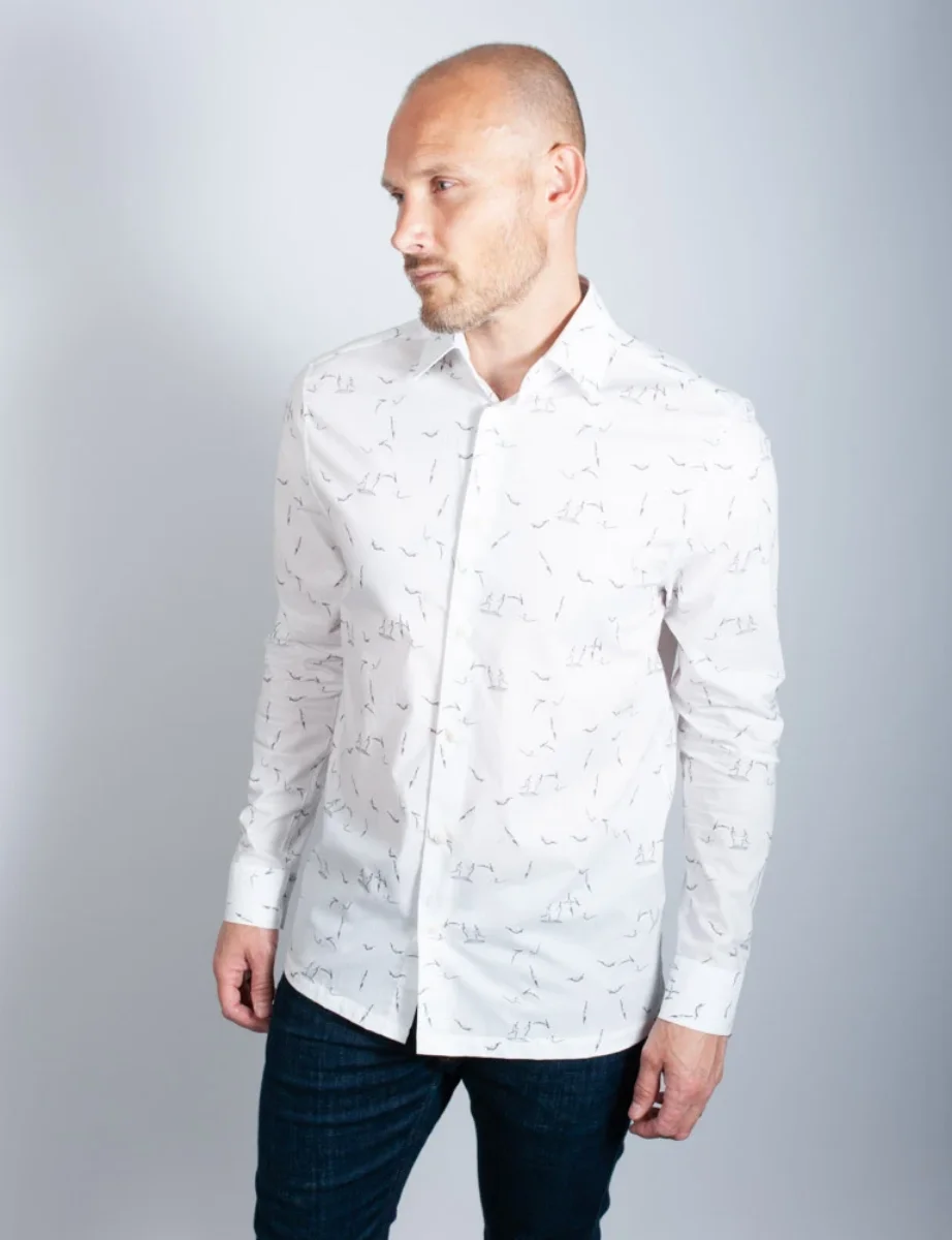 Ted Baker Zaarly LS Diver Printed Shirt | White