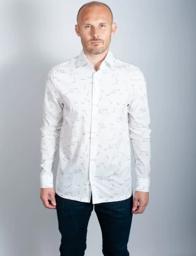 Ted Baker Zaarly LS Diver Printed Shirt | White