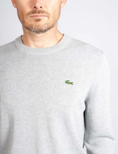 Lacoste Men's Organic Cotton Crew Neck Sweater | Light Grey Marl