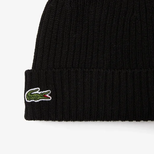 Lacoste Knitted Wool Beanie | Black