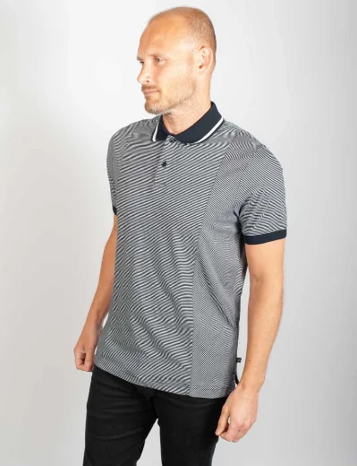 Ted Baker Taigaa Striped Panelled Polo Shirt | Navy
