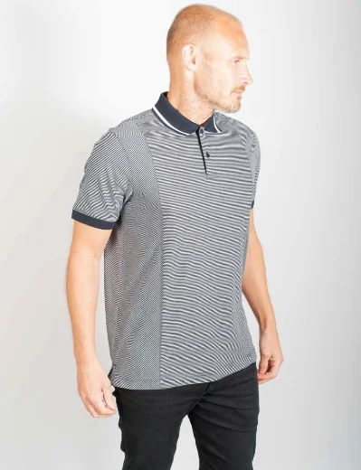 Ted Baker Taigaa Striped Panelled Polo Shirt | Navy