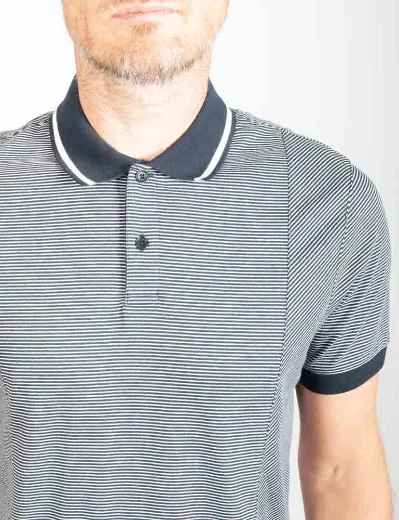 Ted Baker Taigaa Striped Panelled Polo Shirt | Navy