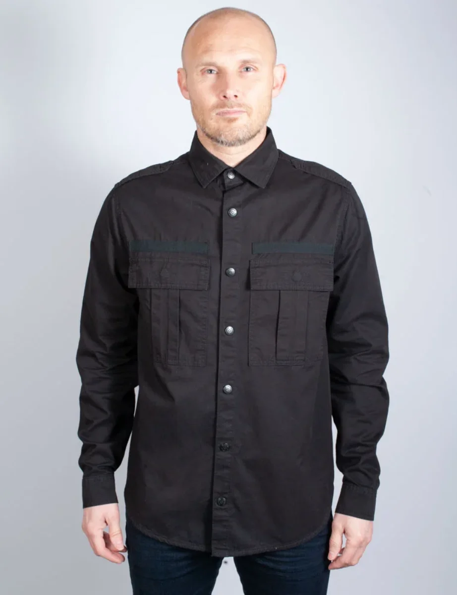 MA Strum Full Placket Over Shirt | Black