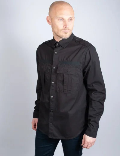 MA Strum Full Placket Over Shirt | Black