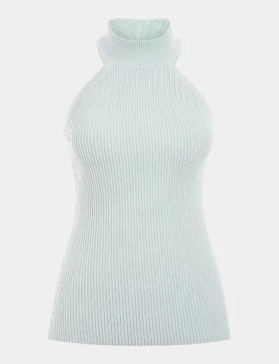 Guess Shayna High Neck Rib Knit Top | Light Blue