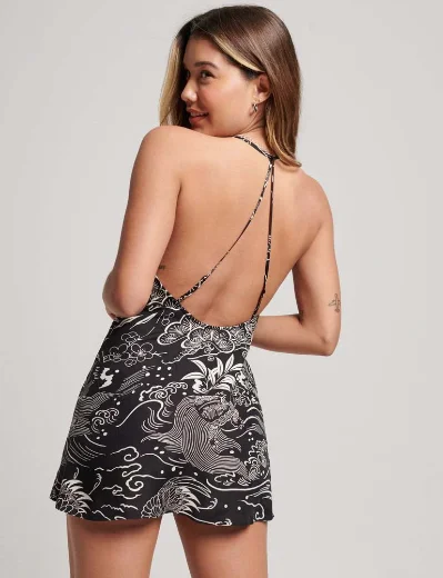 Superdry Vintage Printed Mini Slip Dress | Black