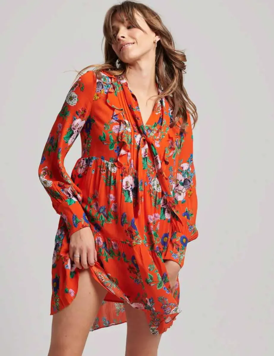 Superdry Studios Off Duty Mini Dress | Floral Flame Red