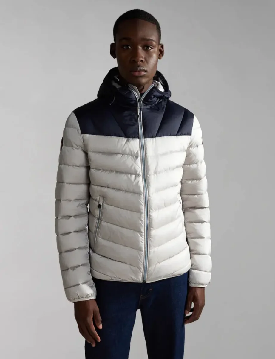 Napapijri Aerons Hooded Colour-block Puffer Jacket | Grey
