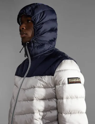 Napapijri Aerons Hooded Colour-block Puffer Jacket | Grey