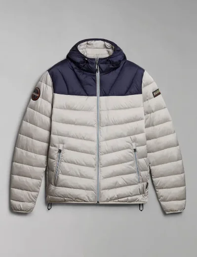 Napapijri Aerons Hooded Colour-block Puffer Jacket | Grey