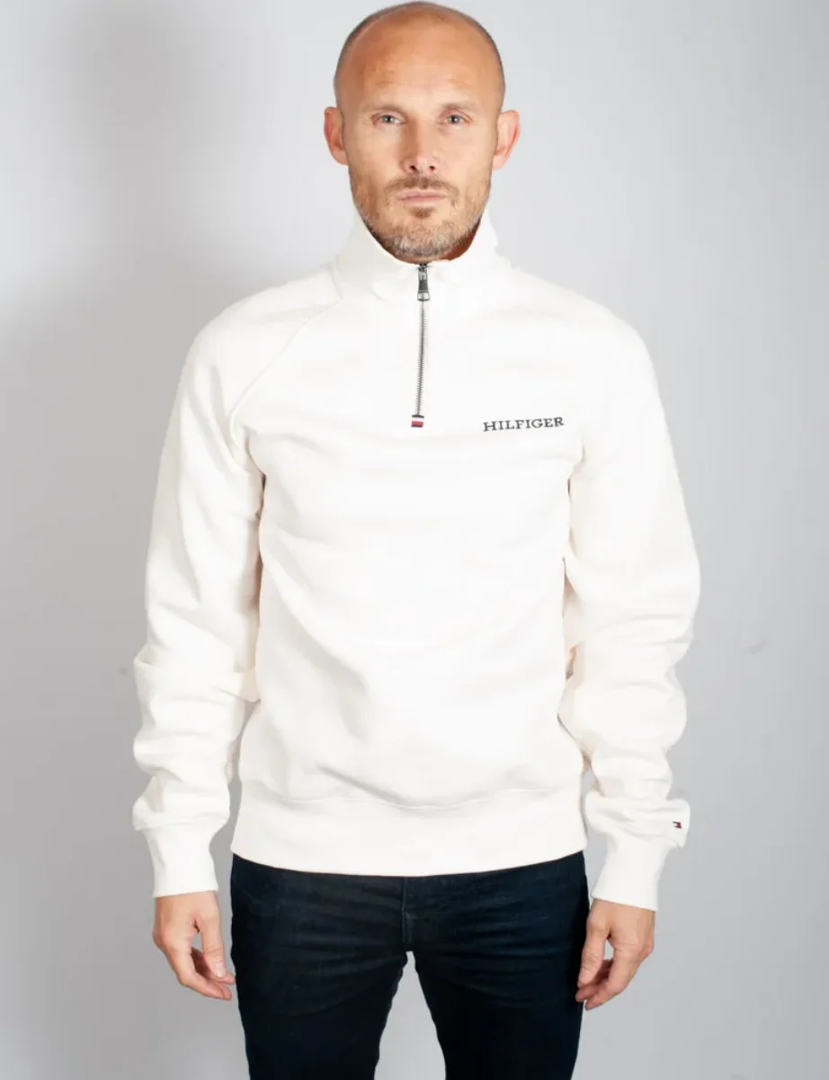 Tommy Hilfiger Monotype Logo Quarter Zip Sweater | Ancient White