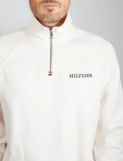 Tommy Hilfiger Monotype Logo Quarter Zip Sweater | Ancient White