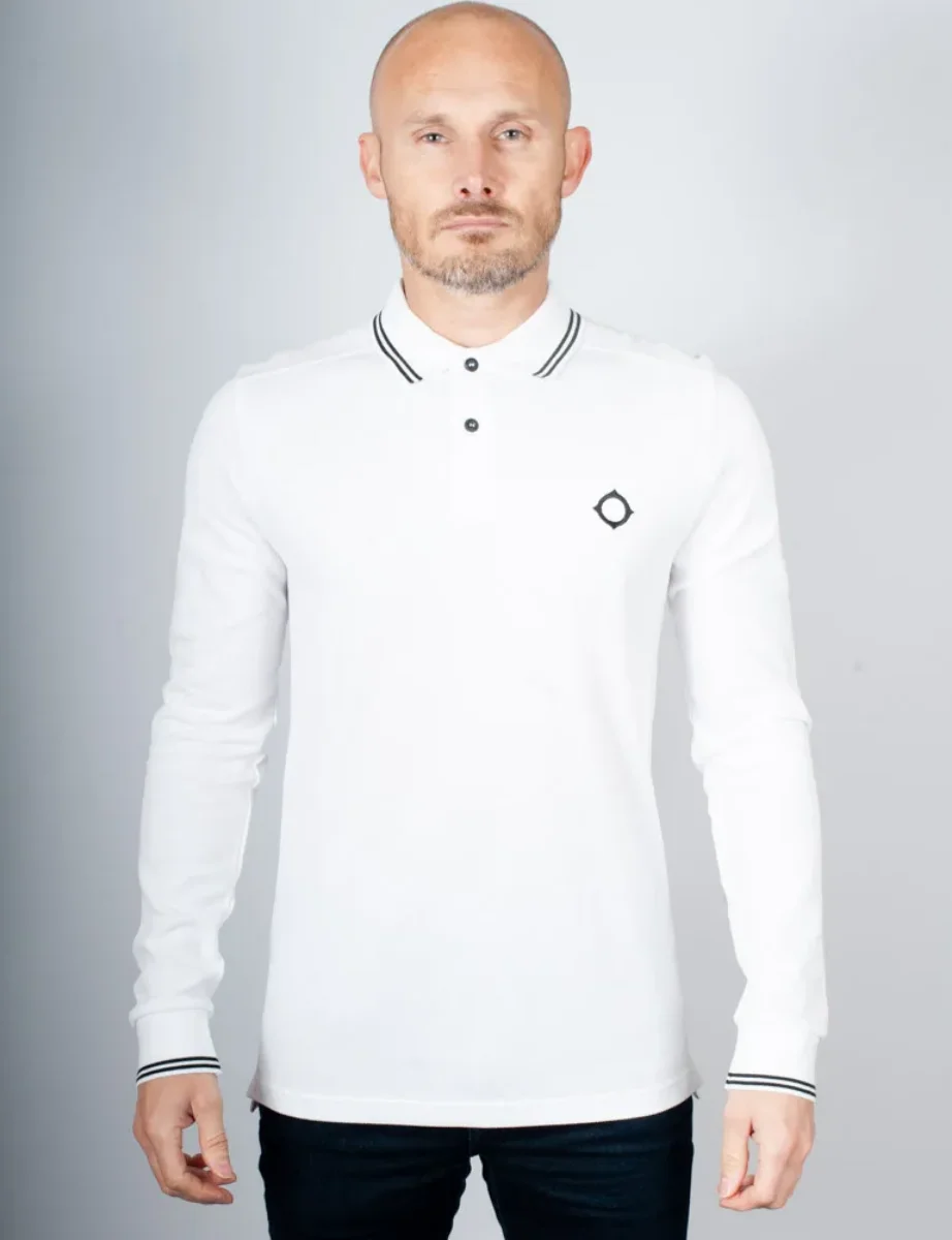 MA Strum LS Double Tipped Polo Shirt | White