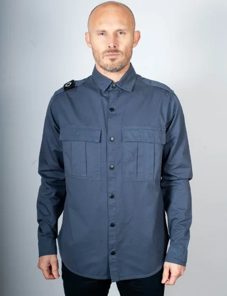 MA Strum Patch Pocket Parade Overshirt | Ink Navy		 MA Strum Patch Pocket Parade Overshirt | Ink Navy