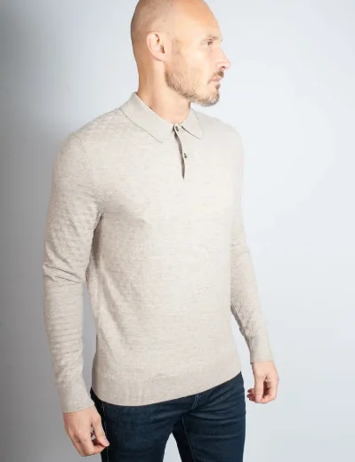 Ted Baker Morar Long Sleeved Knitted Polo Shirt | Beige