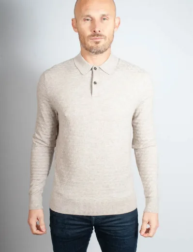 Ted Baker Morar Long Sleeved Knitted Polo Shirt | Beige