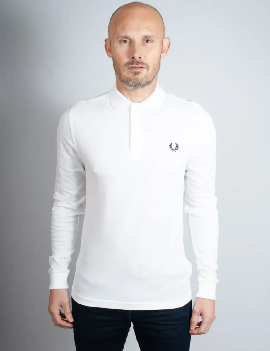 Fred Perry Long Sleeve Plain Polo Shirt | White