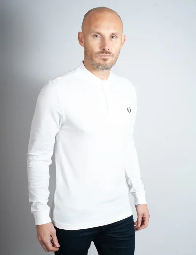 Fred Perry Long Sleeve Plain Polo Shirt | White