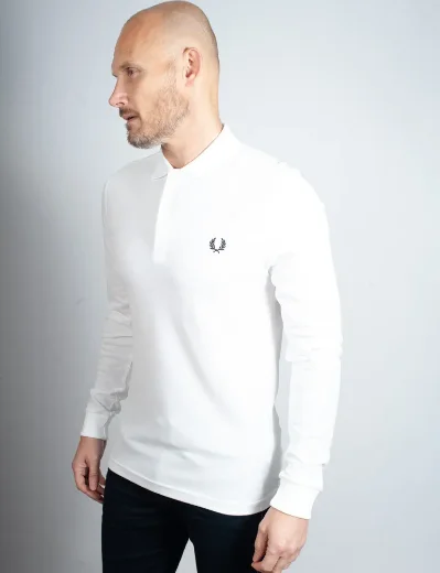 Fred Perry Long Sleeve Plain Polo Shirt | White