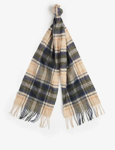 Barbour New Check Tartan Scarf | Sand Beige Plaid