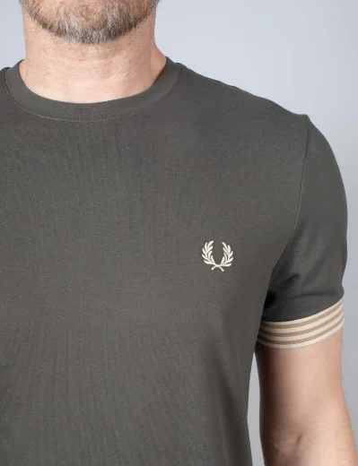 Fred Perry Striped Cuff Pique T-Shirt | Field Green