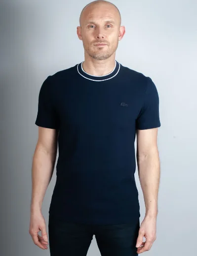 Lacoste Stretch Pique Stripe Collar T-Shirt | Navy