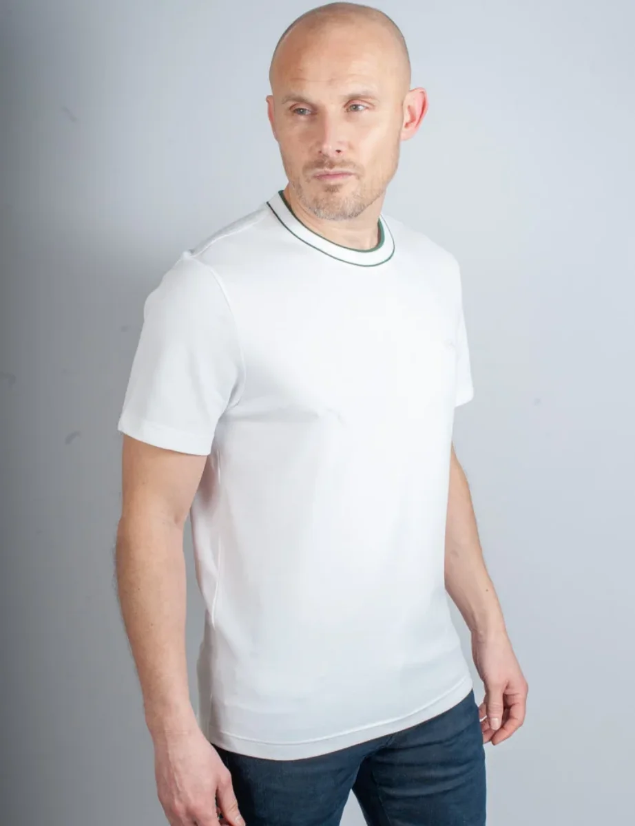 Lacoste Stretch Pique Stripe Collar T-Shirt | White