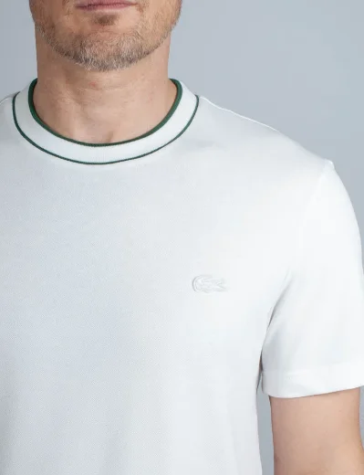 Lacoste Stretch Pique Stripe Collar T-Shirt | White