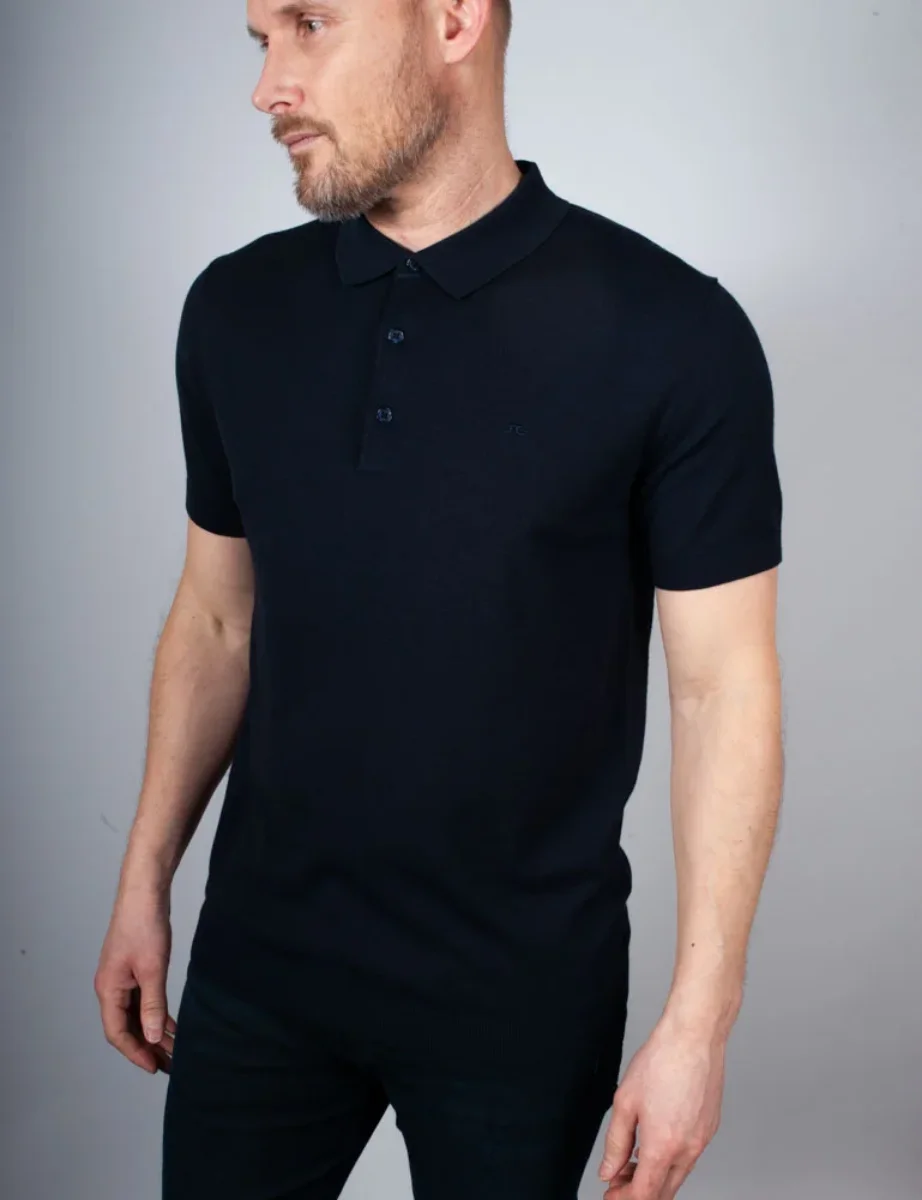 J.Lindeberg Ridge Rayon Silk Knitted Polo | Navy