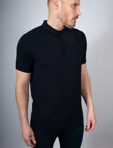 J.Lindeberg Ridge Rayon Silk Knitted Polo | Navy