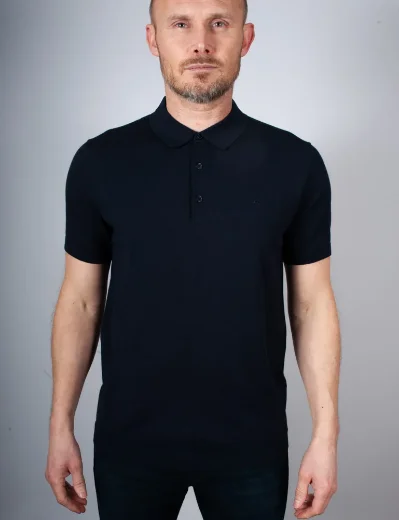 J.Lindeberg Ridge Rayon Silk Knitted Polo | Navy