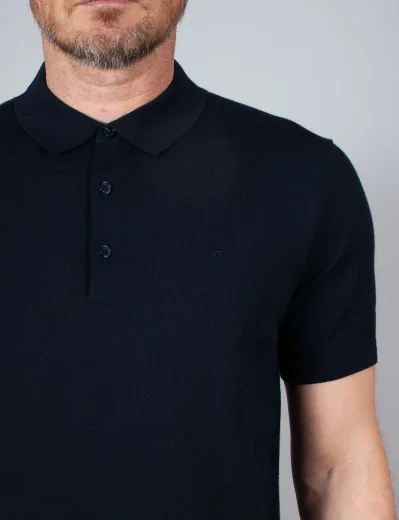 J.Lindeberg Ridge Rayon Silk Knitted Polo | Navy