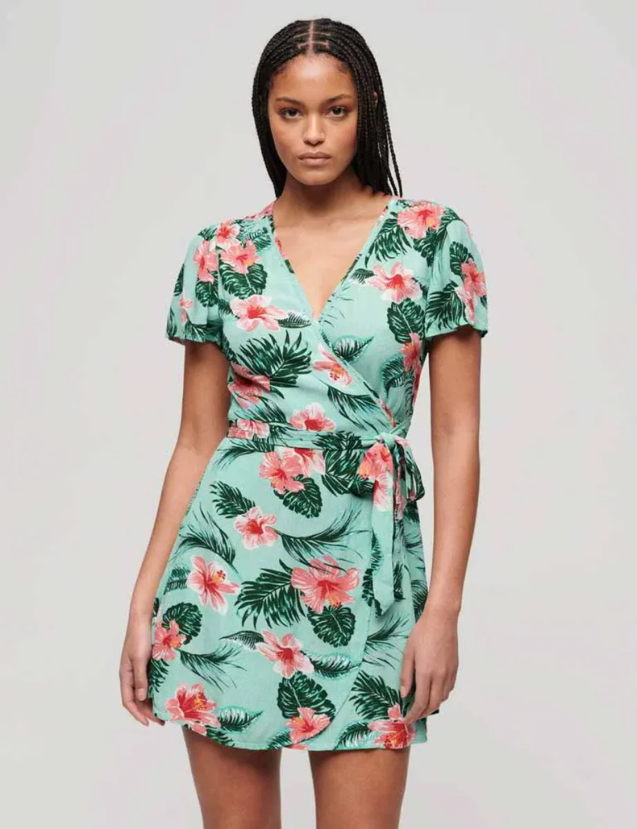 Superdry Women's Printed Mini Wrap Dress | Luna Rose Mint