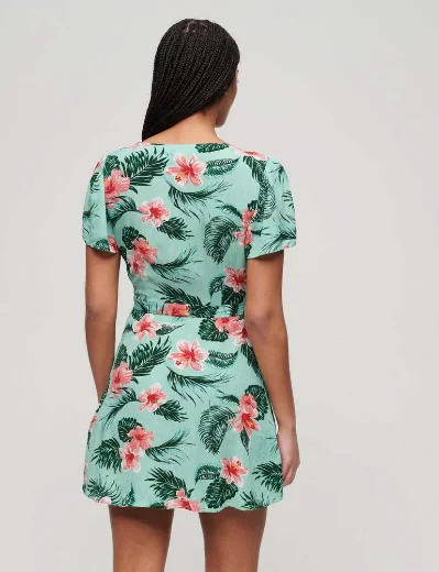 Superdry Women's Printed Mini Wrap Dress | Luna Rose Mint