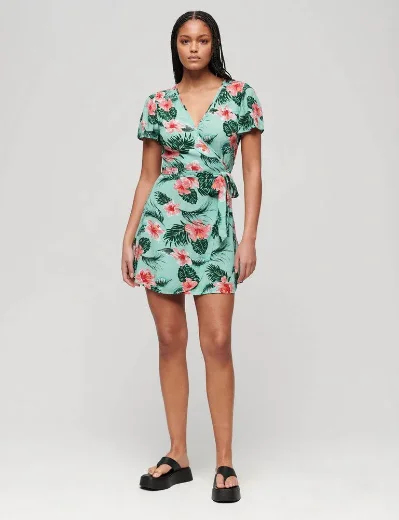 Superdry Women's Printed Mini Wrap Dress | Luna Rose Mint