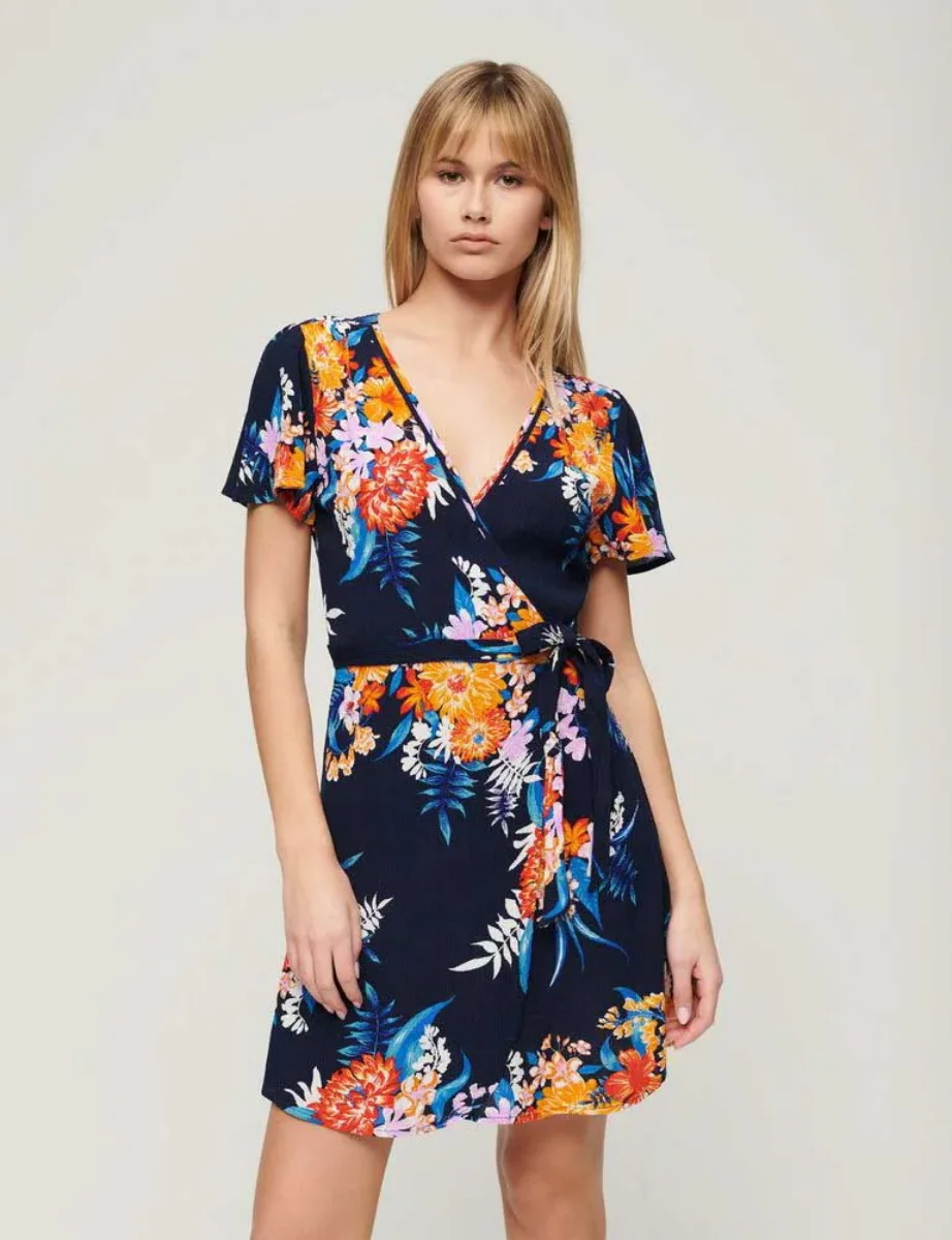 Superdry Women's Printed Mini Wrap Dress | Anemore Navy