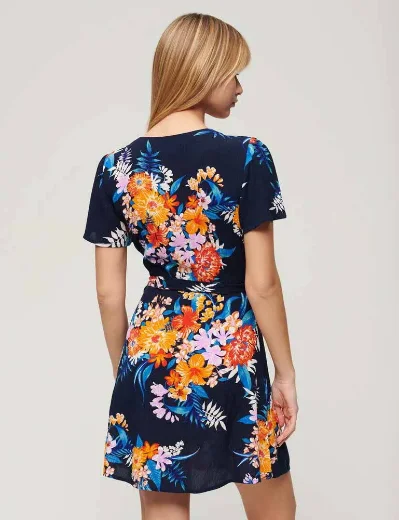 Superdry Women's Printed Mini Wrap Dress | Anemore Navy