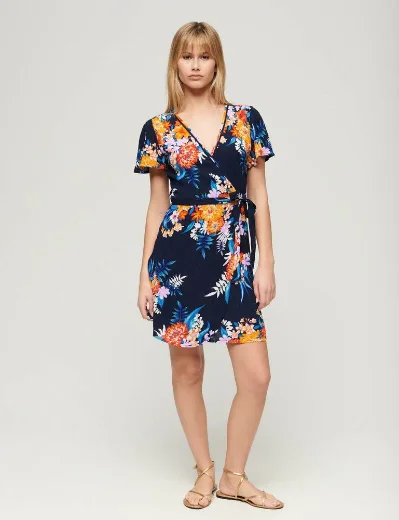 Superdry Women's Printed Mini Wrap Dress | Anemore Navy