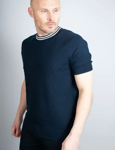 Ted Baker Hanam Crew Neck Knitted T-Shirt | Navy