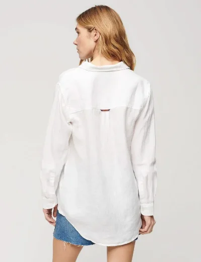 Superdry Women's Casual Linen Boyfriend Shirt | Optic White