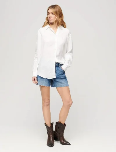 Superdry Women's Casual Linen Boyfriend Shirt | Optic White