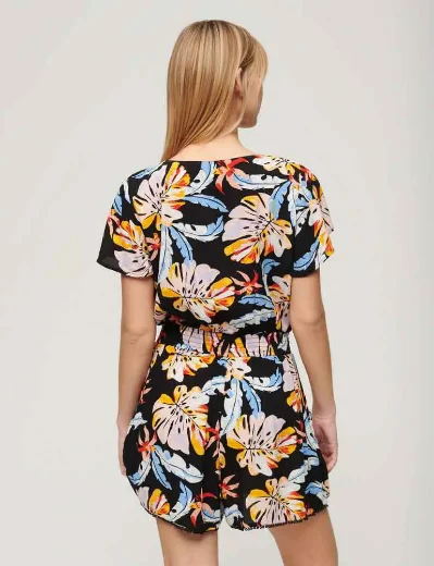 Superdry Short Sleeve Beach Playsuit | Watercolour Tropical Orange