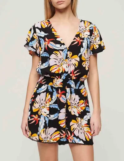 Superdry Short Sleeve Beach Playsuit | Watercolour Tropical Orange