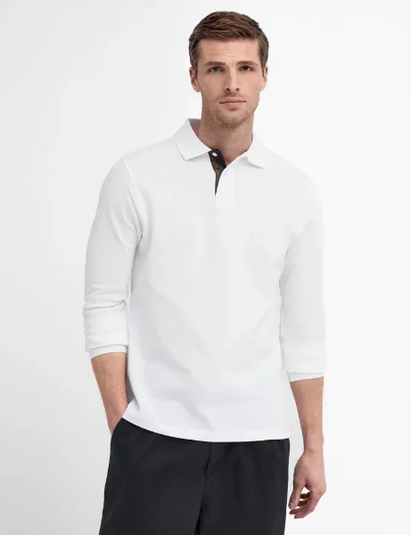 Barbour Essential Long Sleeve Tartan Pique Polo | White Barbour Essential Long Sleeve Tartan Pique Polo | White